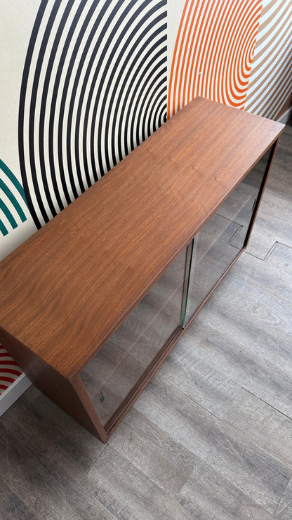 Vintage Walnut Bookcase with Sliding Glass Doors