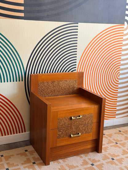 Vintage RS Associates Teak and Burlwood Bench/ Side Cabinet with Drawers