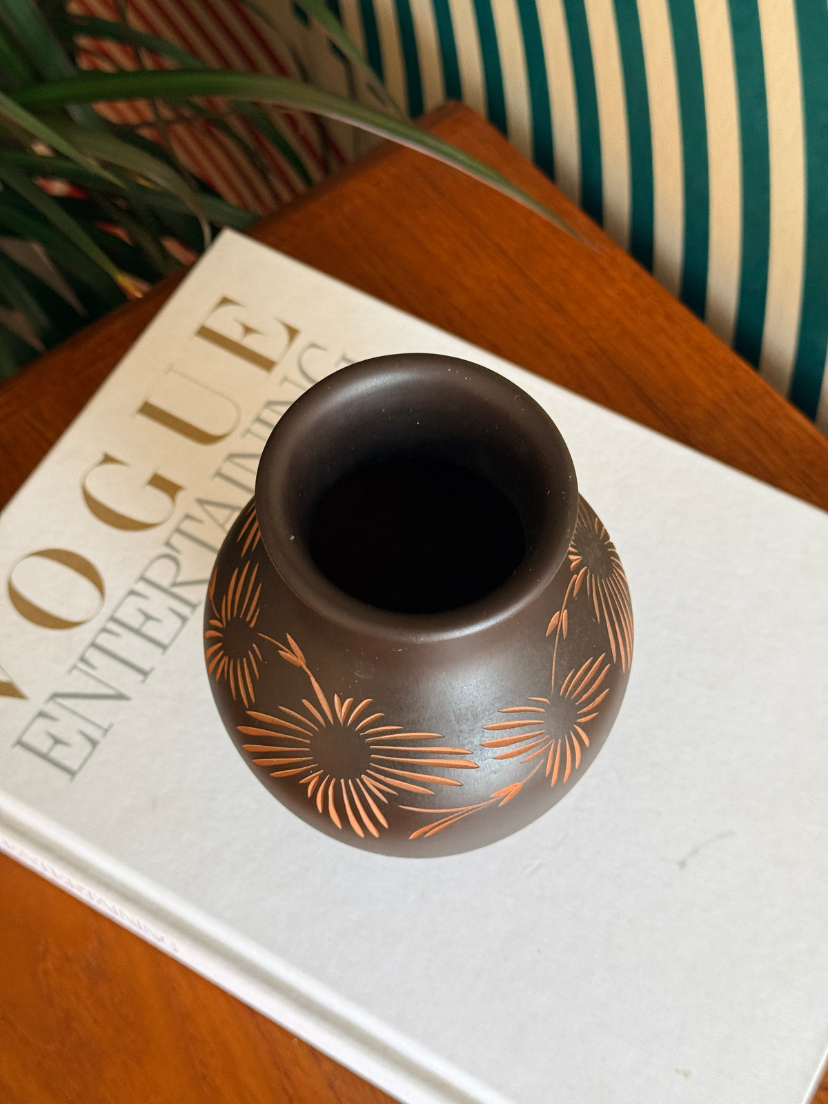 Vintage Terra Sigillata Carved Pottery Vase by Wormser