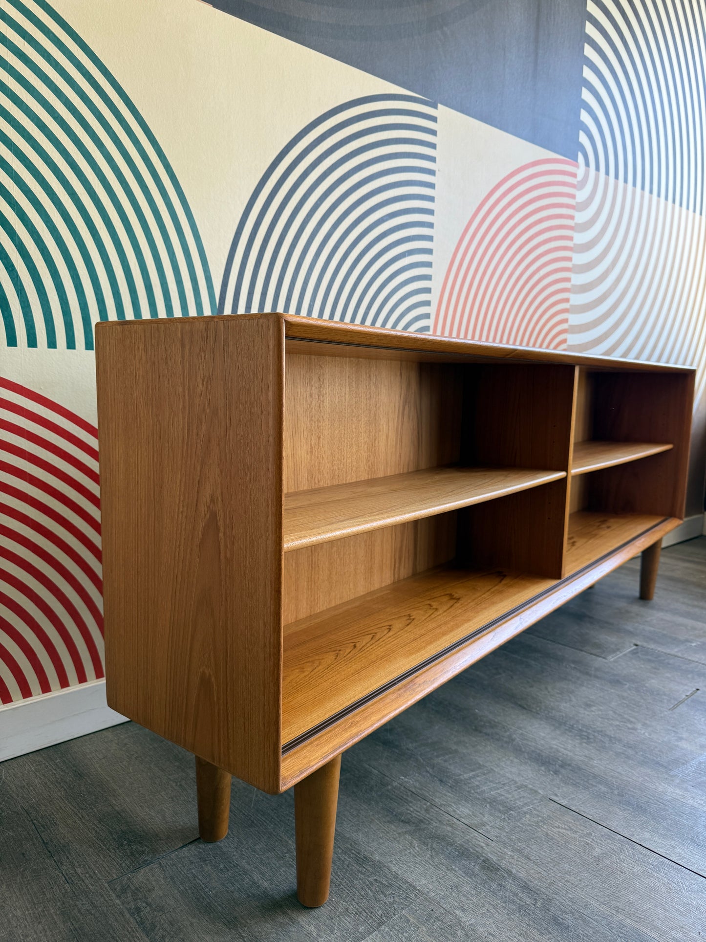 Low Danish Teak Cabinet with Sliding Glass Doors