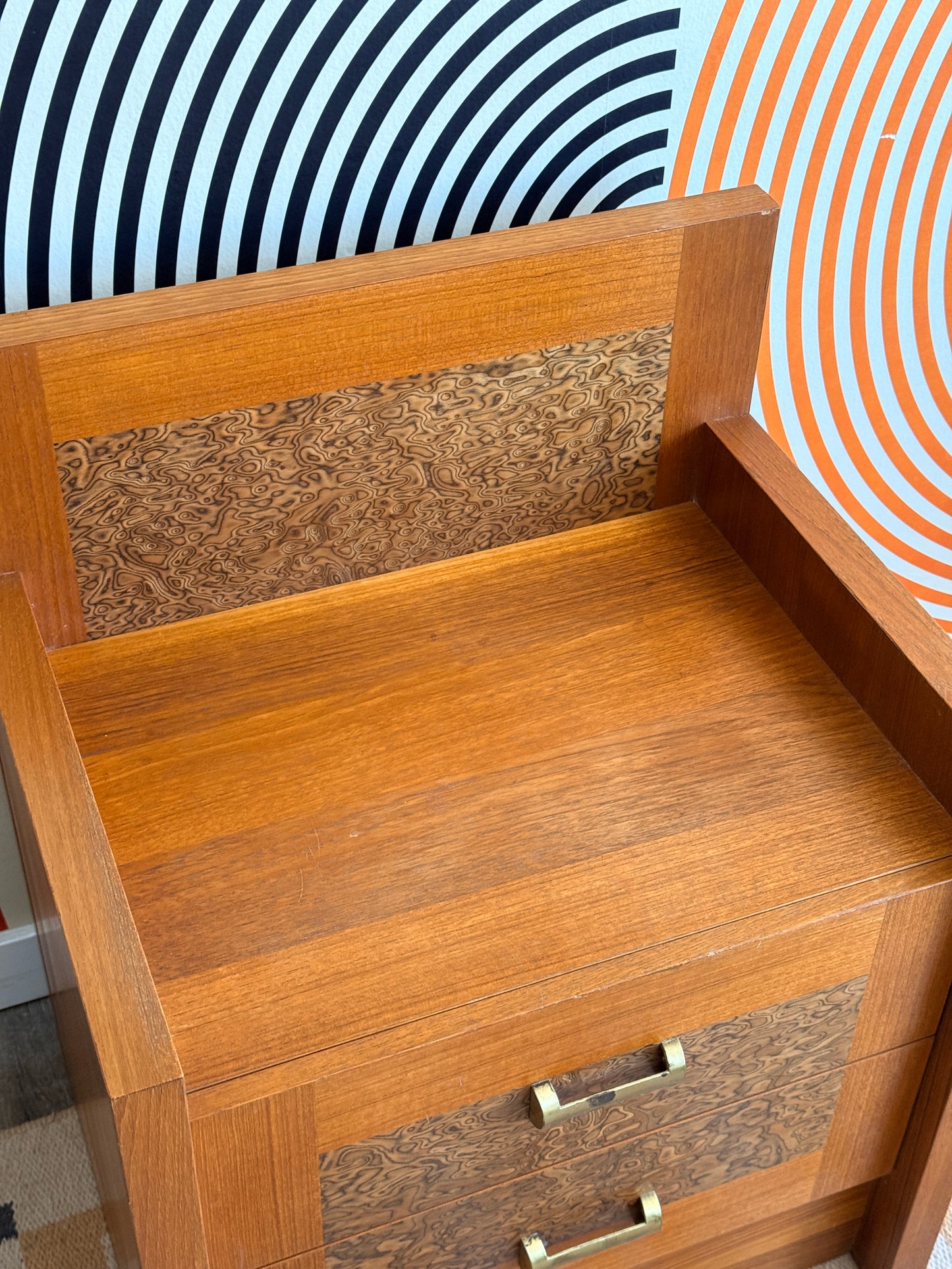 Vintage RS Associates Teak and Burlwood Bench/ Side Cabinet with Drawers