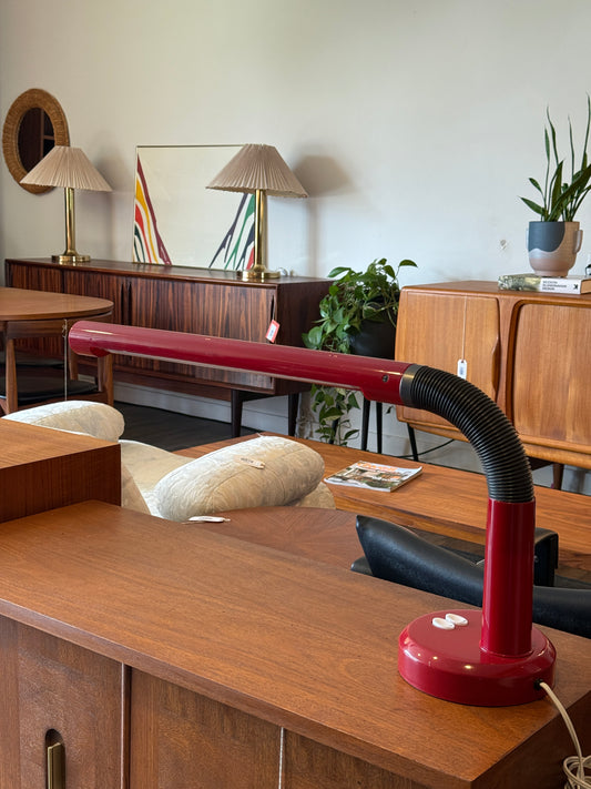 Vintage Space Age Red Plastic Gooseneck Fluorescent Desk Lamp