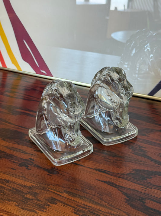 Vintage Glass Horse Bookends