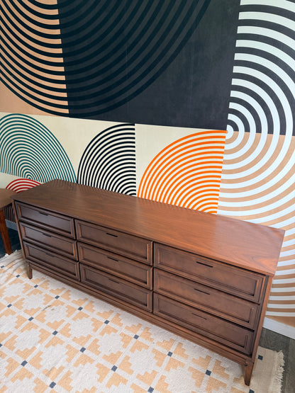 Vintage Walnut 9 Drawer Dresser