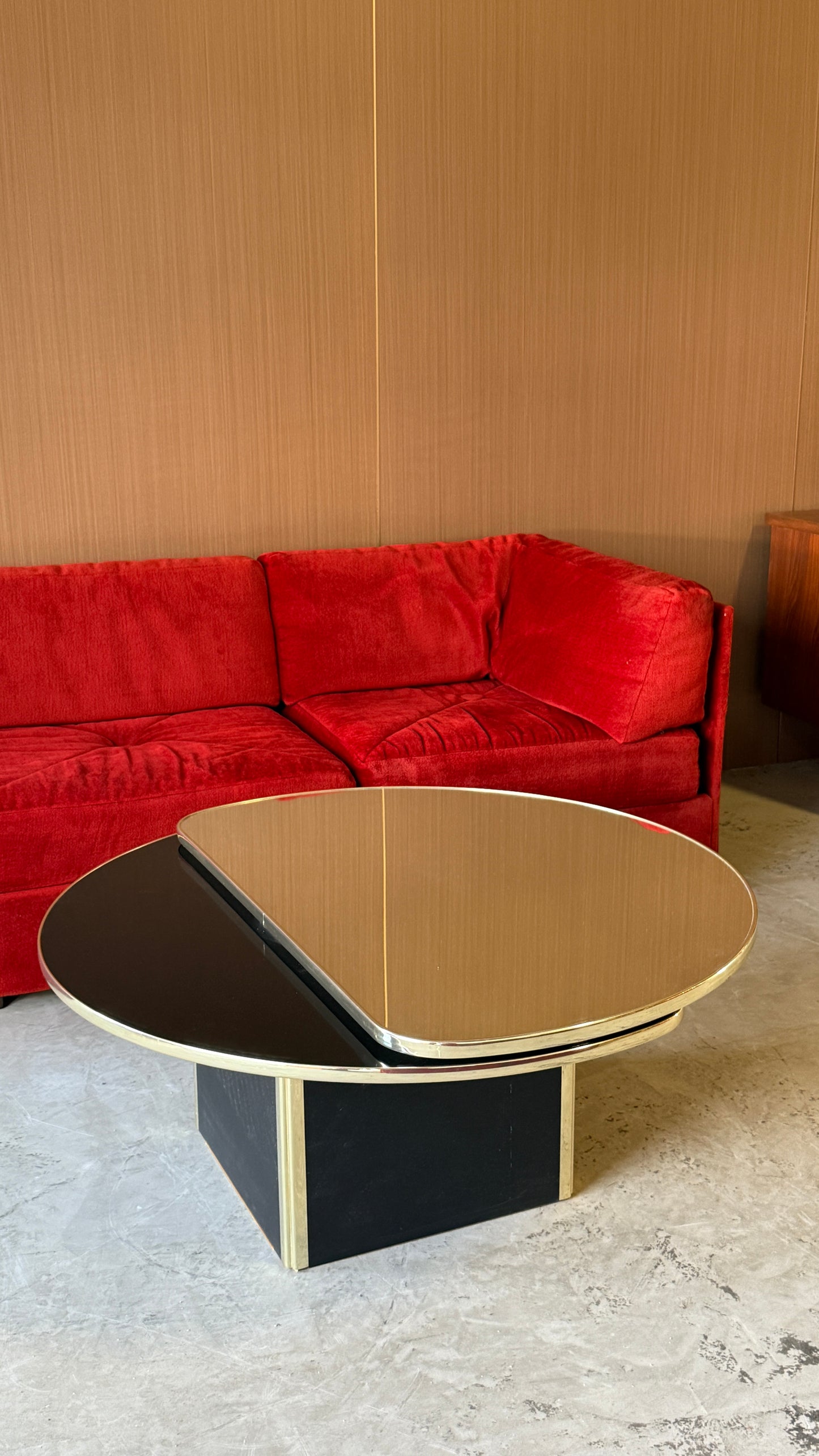 Vintage Rotating Brass & Glass Coffee Table