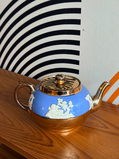 Vintage Teapot Gibsons Blue and Gold Gilt, Staffordshire England