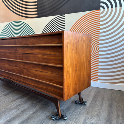 Vintage Walnut Curved Front 9 Drawer Dresser