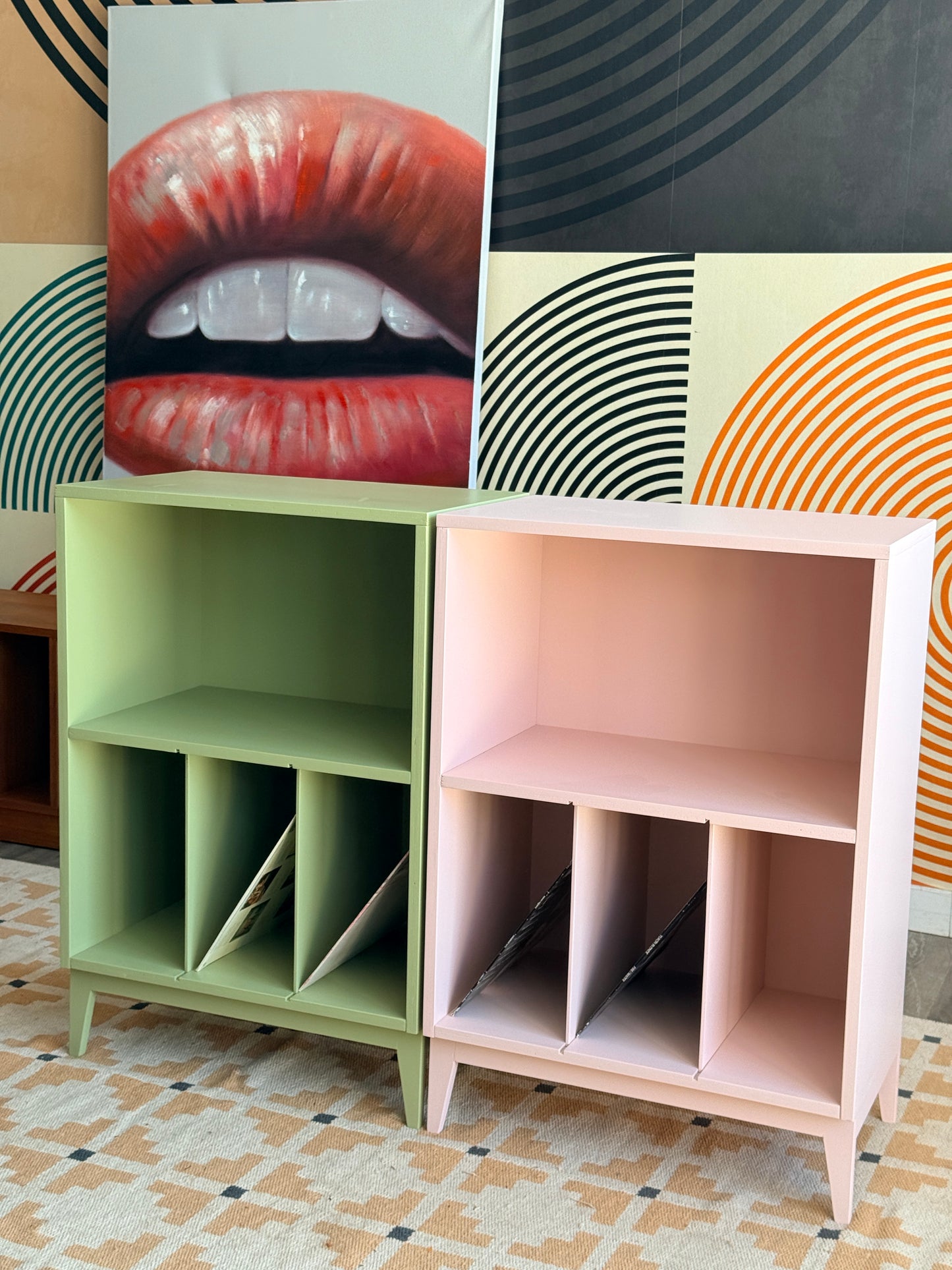 Custom Pink and Green Record Cabinet