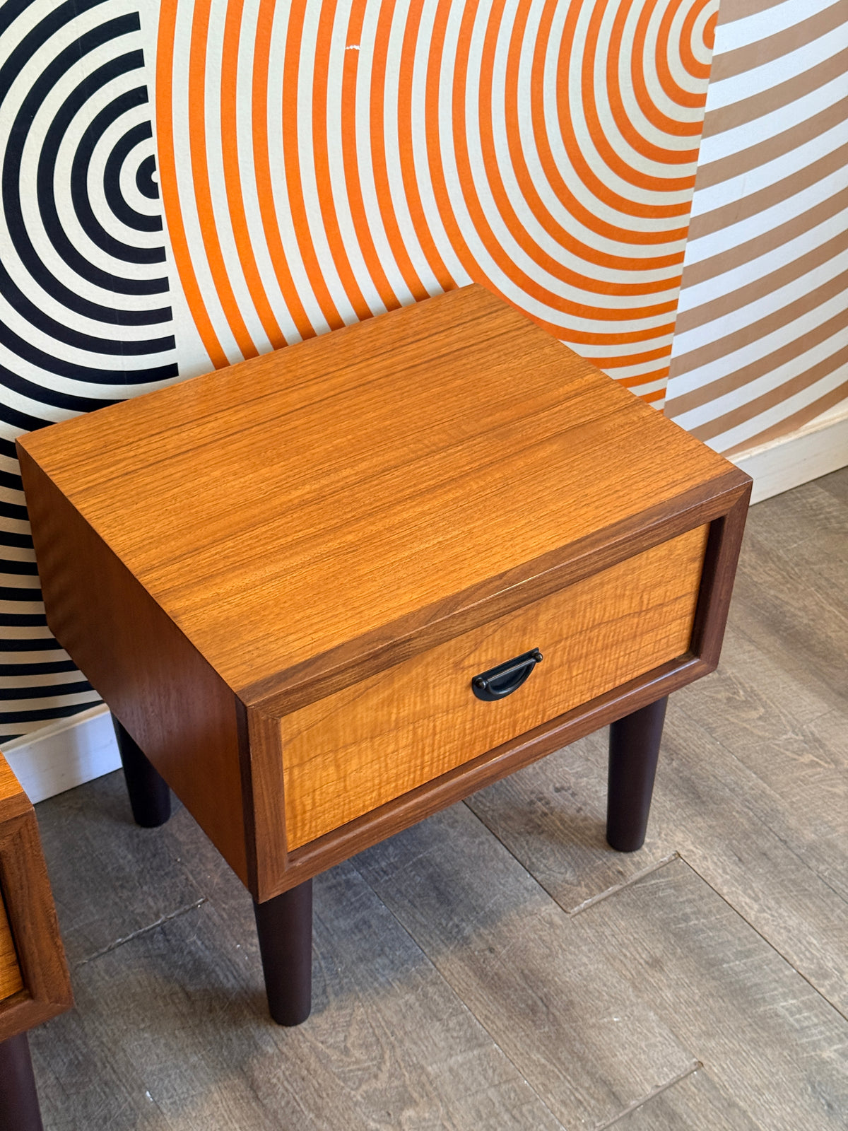 R.S. Associates Teak Nightstands with Metal Pulls