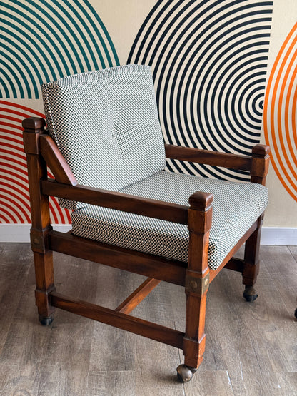 Pair of Vintage Wooden Chairs with Checkered Upholstery