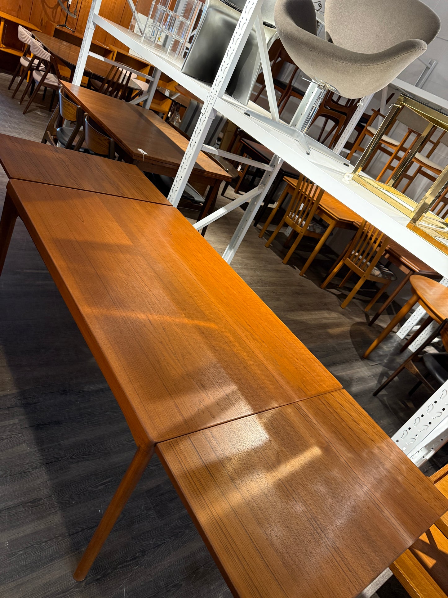 Danish Teak Draw Leaf Expanding Dining Table Henning Kjærnulf for Vejle Stole