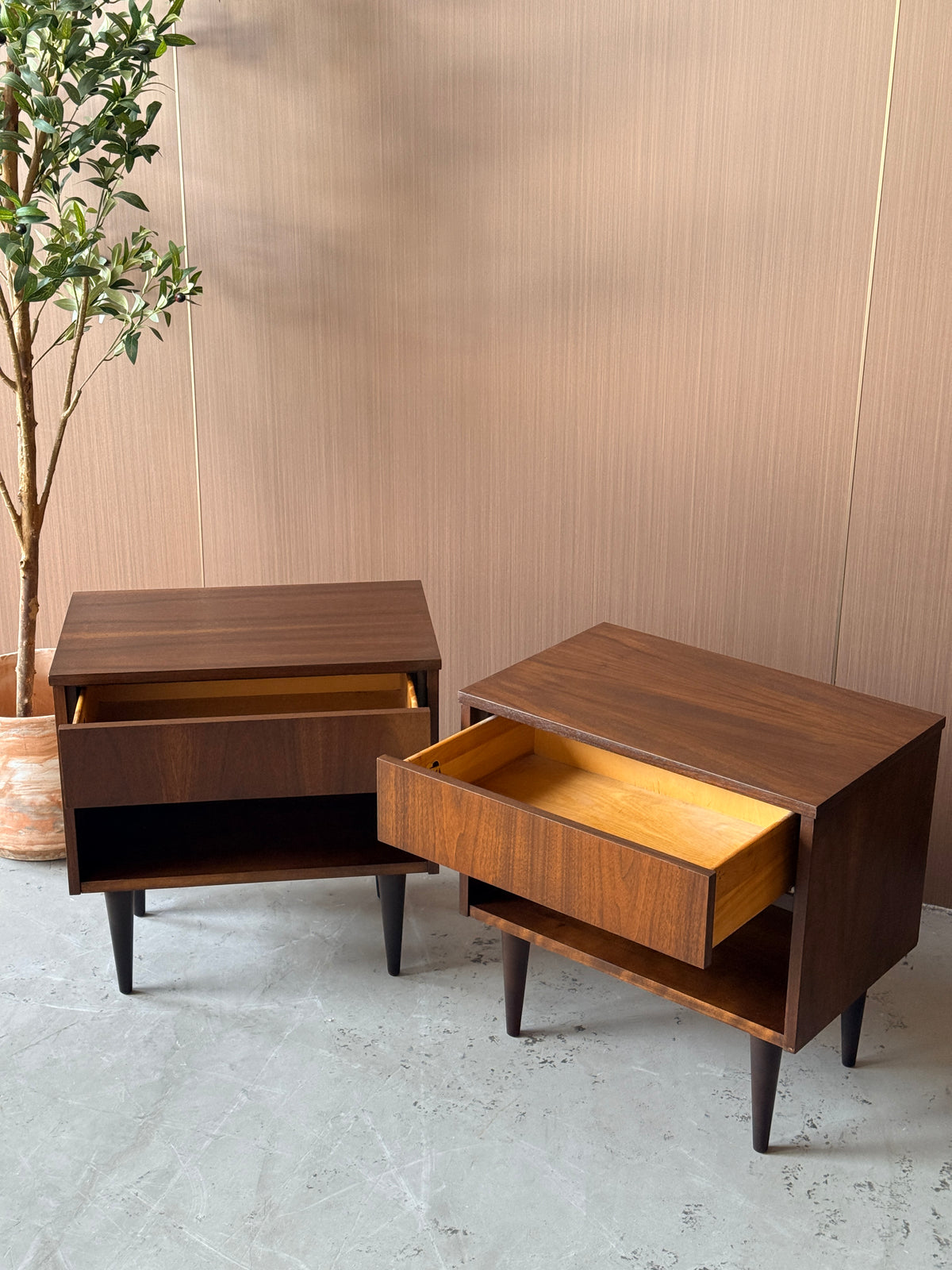 Pair of Vintage Walnut Nightstands by Vic-Art