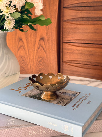Vintage Brass Candy Bowl With Hearts Cut Out