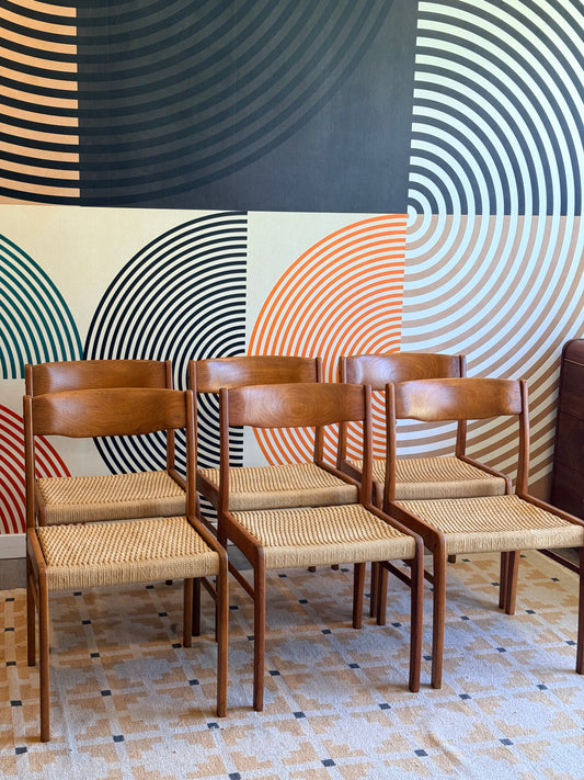 Set of 6 Teak and Paper-cord Dining Chairs
