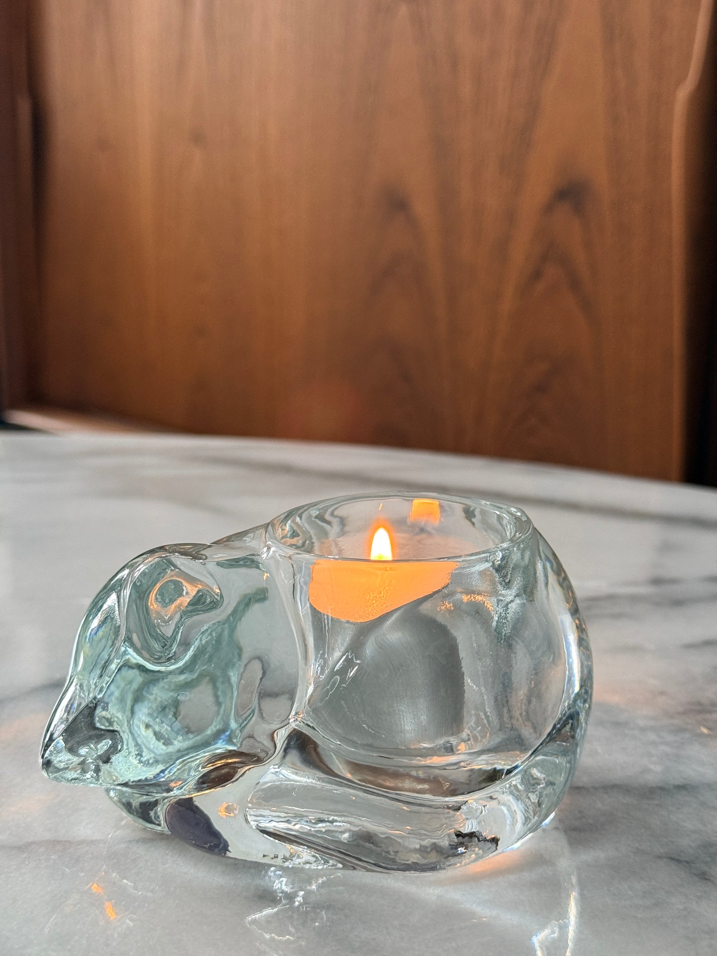 Vintage Indiana Glass Sleeping Cat Votive Candle Holder