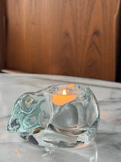 Vintage Indiana Glass Sleeping Cat Votive Candle Holder