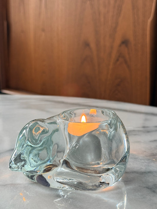 Vintage Indiana Glass Sleeping Cat Votive Candle Holder