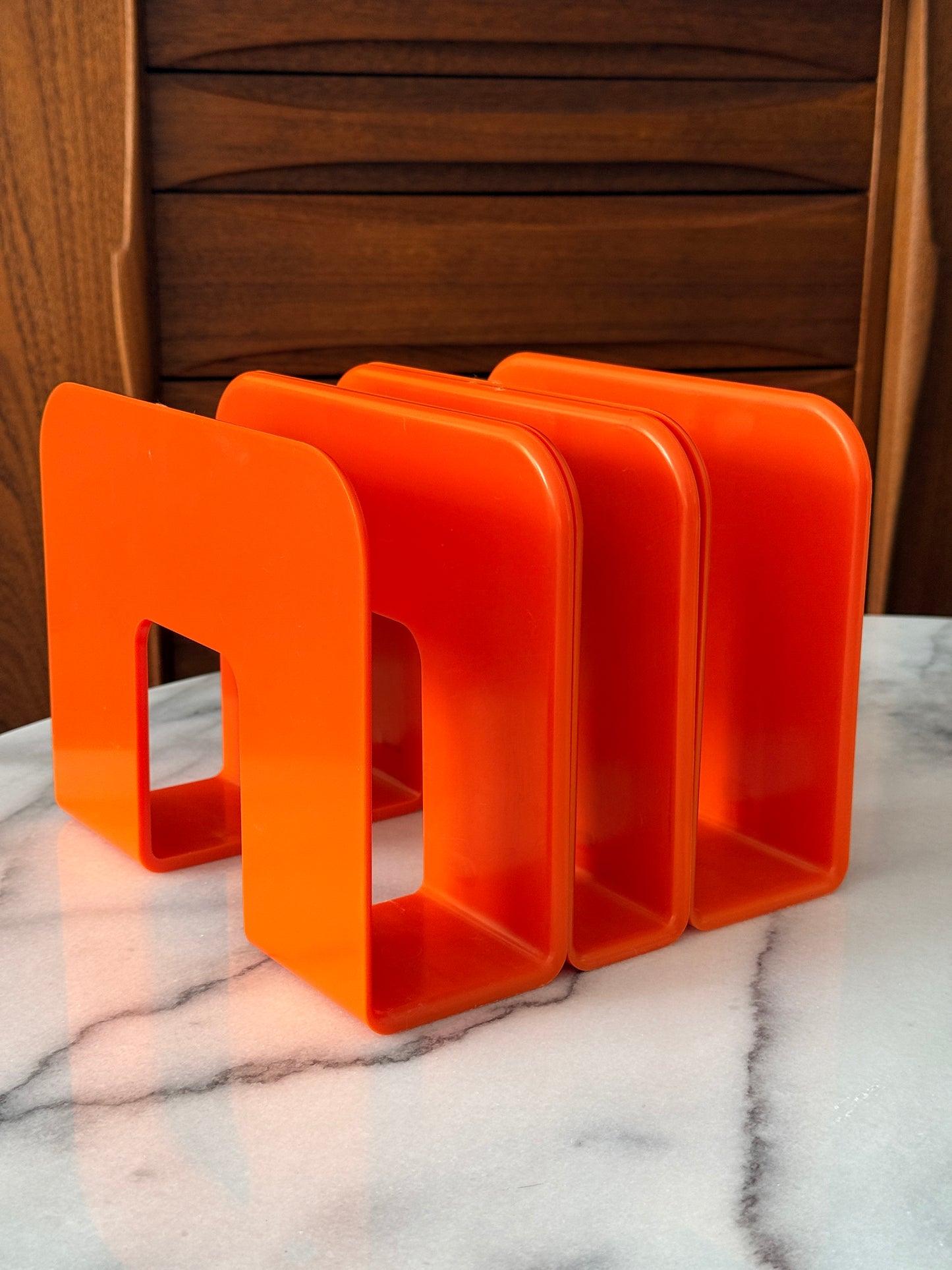 Set of 3 Vintage Orange Record/Magazine Racks by Sven-Eric Juhlin for Gustavsberg, 1970s