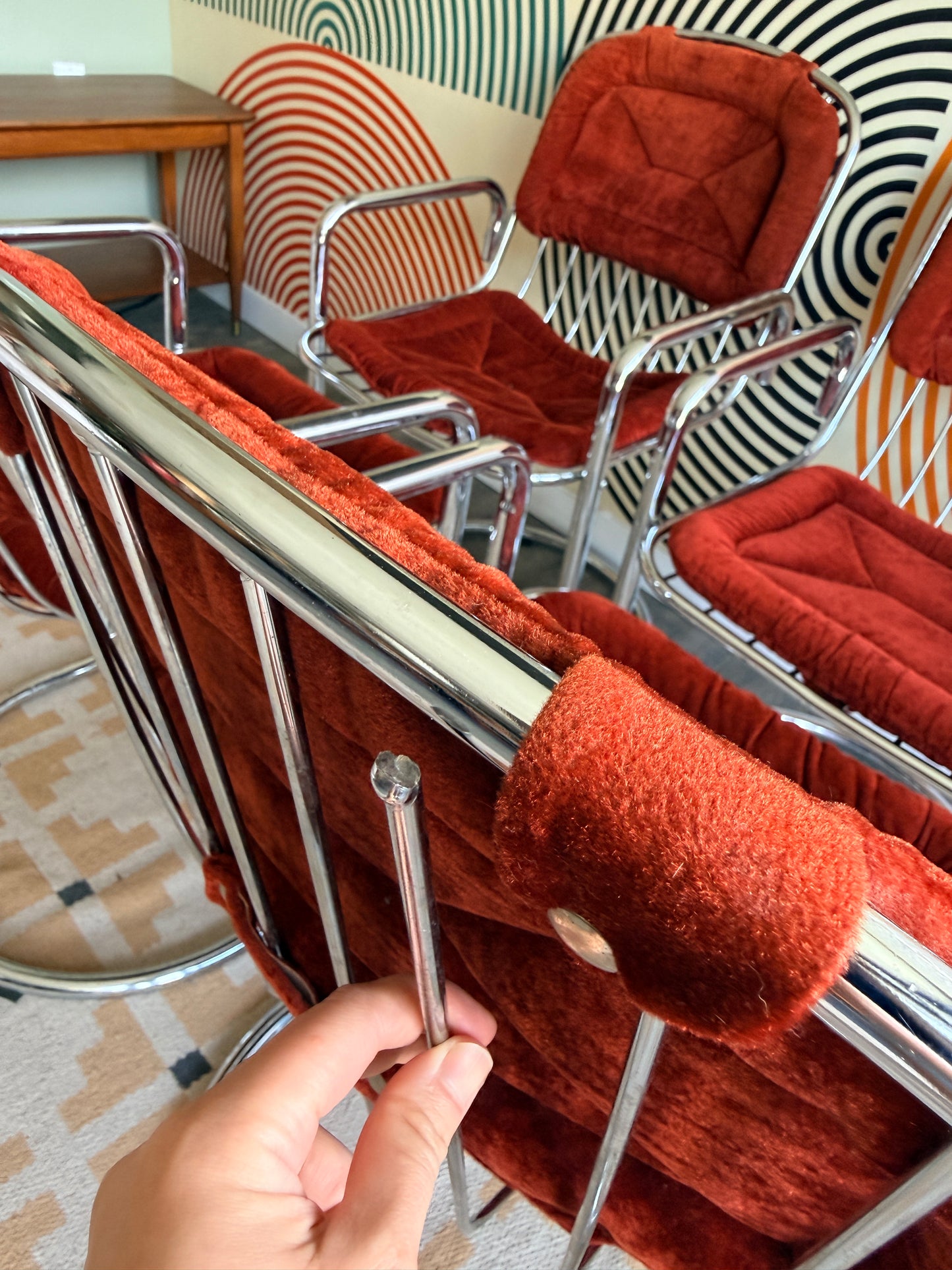 Set of 4 Cantilever Chrome Chairs