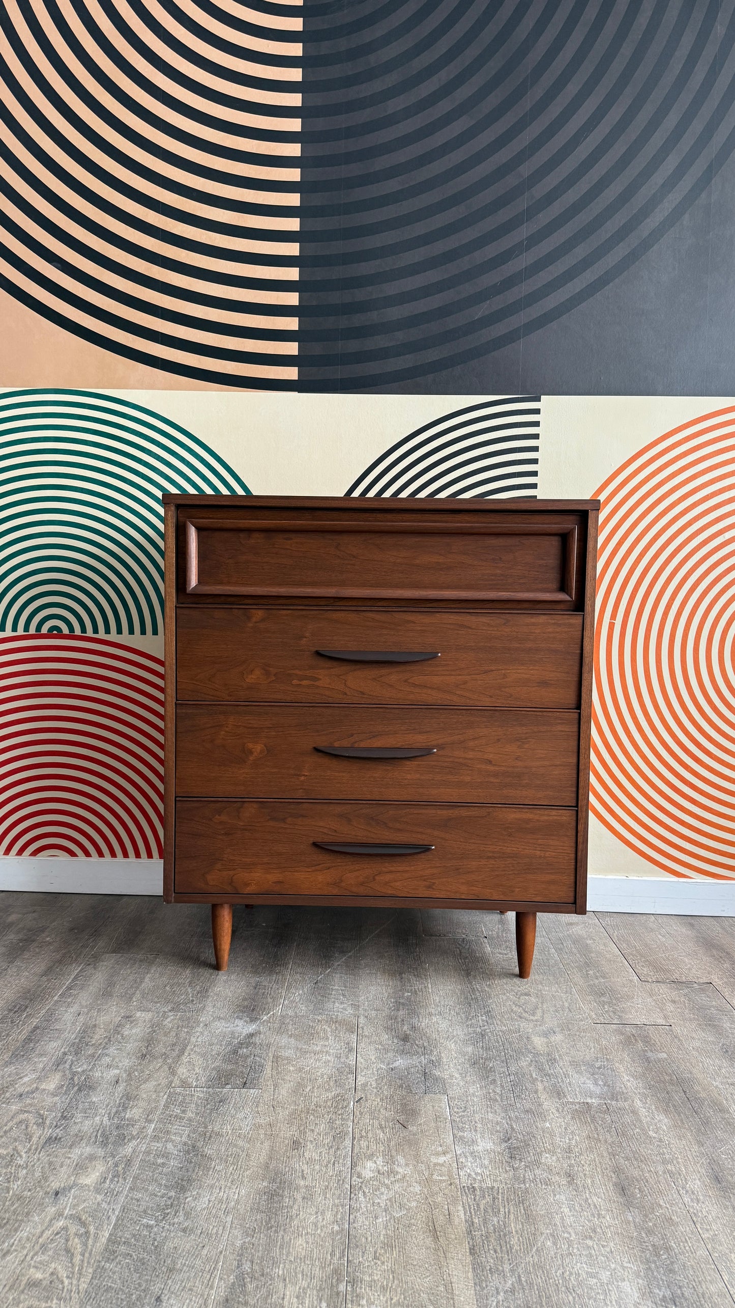 Vintage Walnut 4 Drawer Tallboy Dresser