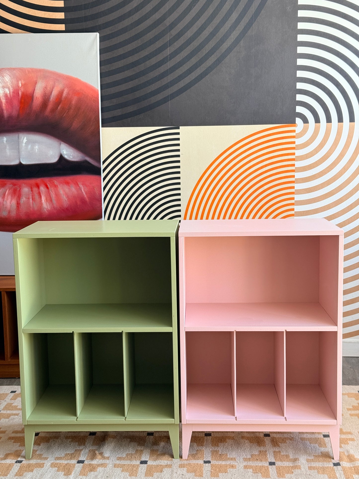 Custom Pink and Green Record Cabinet