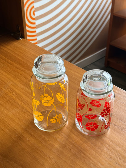Pair of Vintage Anchor Floral Glass Jars