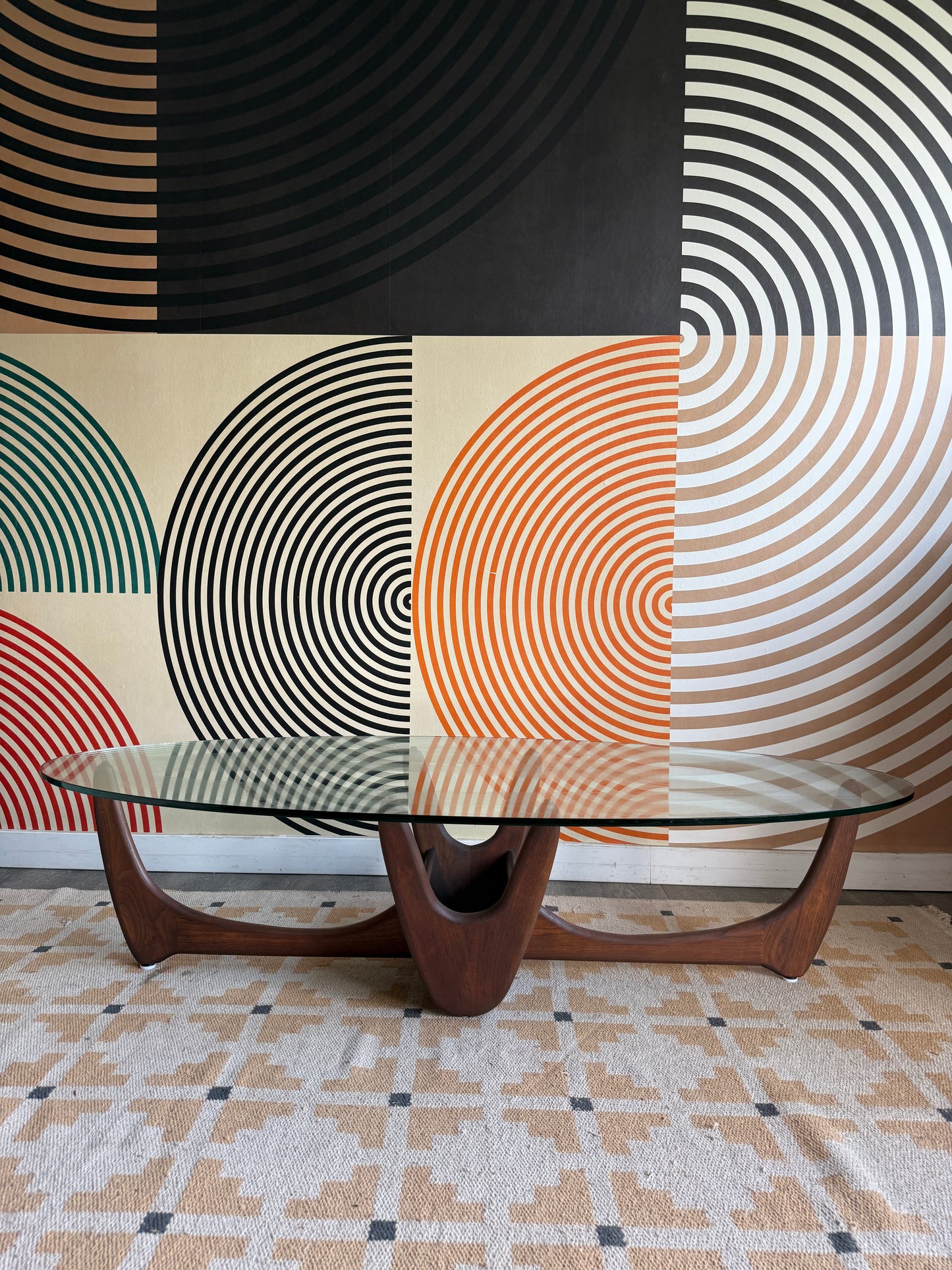 Sculptural Walnut Glass Coffee Table