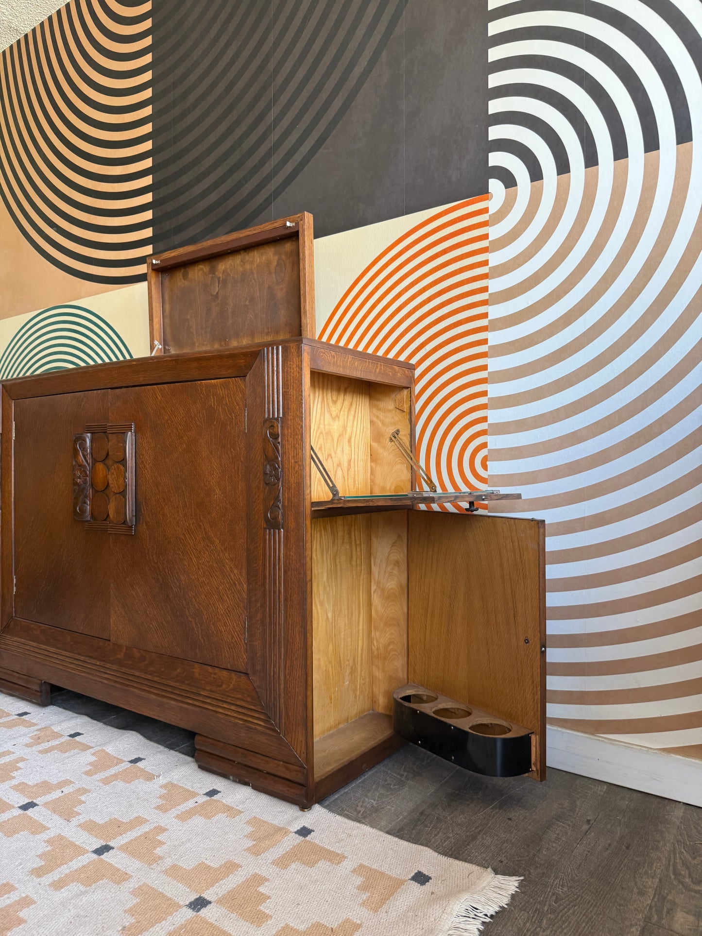 Vintage Oak Dry Bar Cabinet