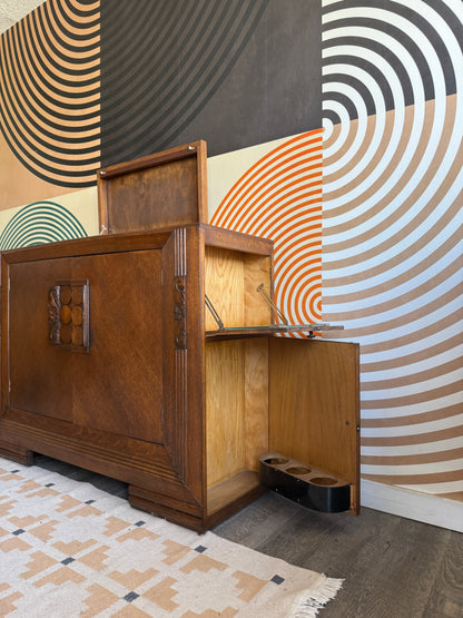 Vintage Oak Dry Bar Cabinet