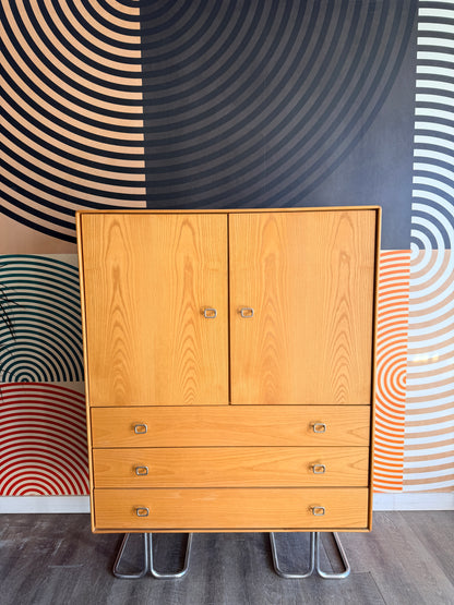 Vintage Oak Wardrobe on Metal Legs