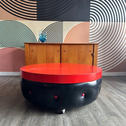 Vintage 1970s Red and Black Coffee Table on Castors