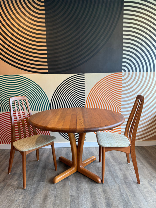 Danish Round Teak Dining Table by  Johs. Kristoffersen & Son