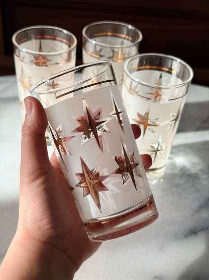 Set of 4 Vintage MCM Dominion Atomic Starburst Glasses