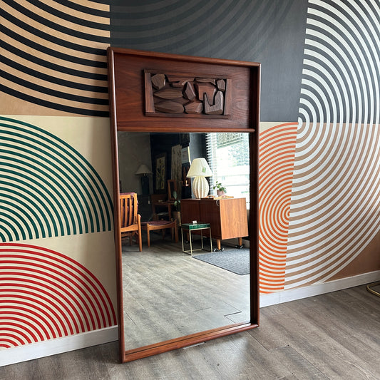 Vintage Brutalist Solid Walnut Mirror