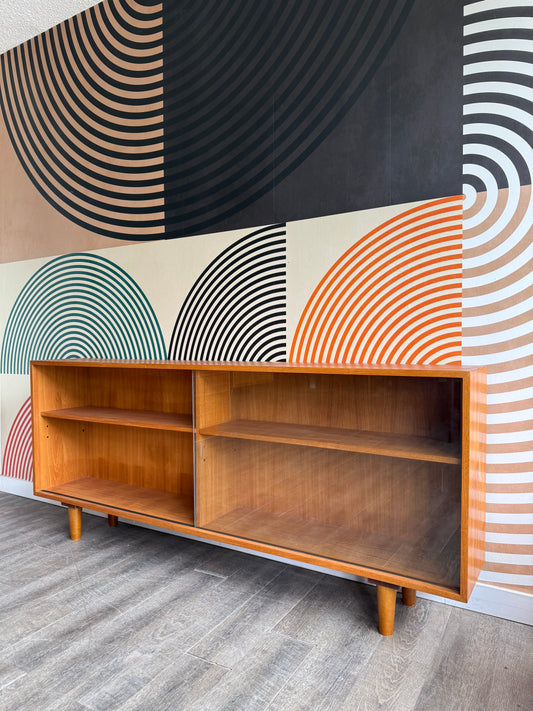 Low Danish Teak Sidebaord with Glass Doors