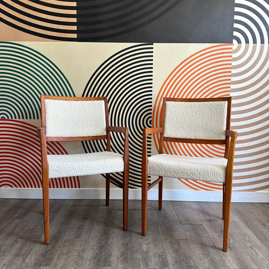 Pair of Vintage Swedish Teak Armchairs in Boucle by Svegards Markaryd