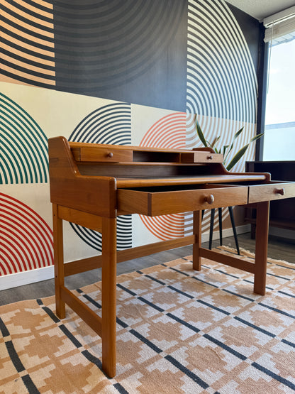 Danish Solid Teak Desk by John Mortensen for Dyrlund