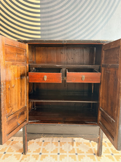 Antique Chinese Red & Black Lacquer Cabinet