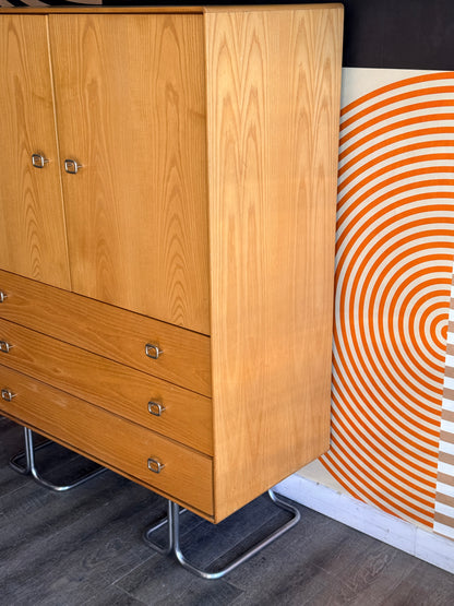 Vintage Oak Wardrobe on Metal Legs