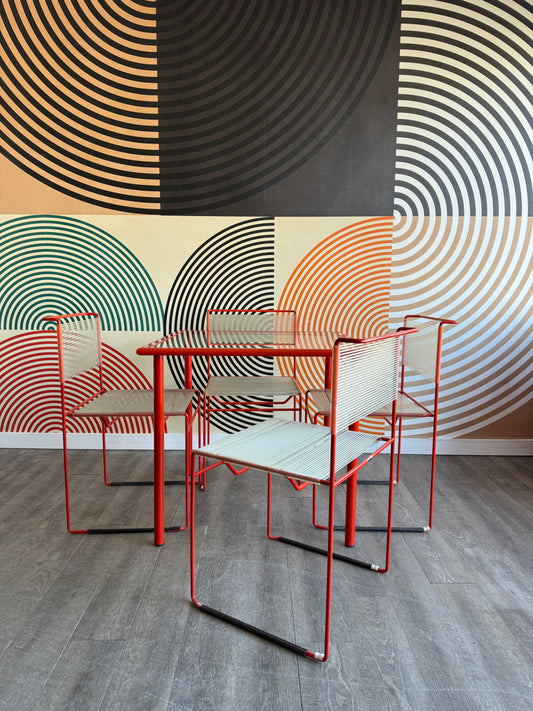 GIANDOMENICO BELOTTI for FLY LINE Cherry Red Table and 4 Chairs