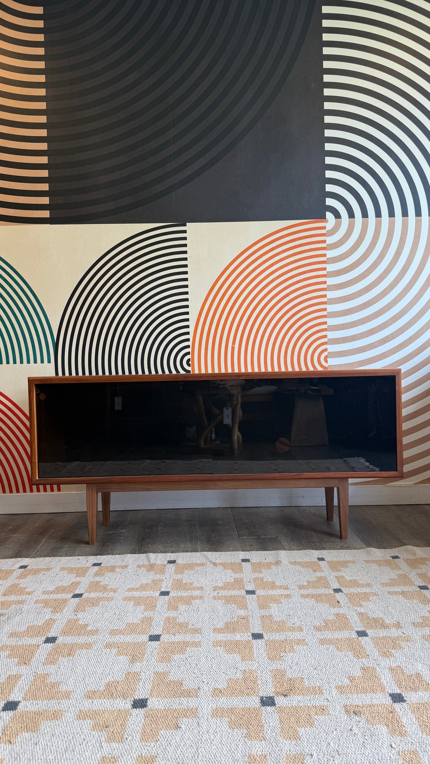 Vintage Walnut Media Cabinet with Smoked Plexiglass Doors
