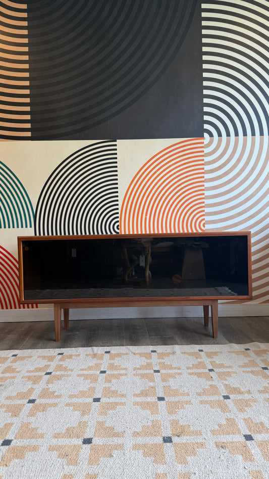 Vintage Walnut Media Cabinet with Smoked Plexiglass Doors
