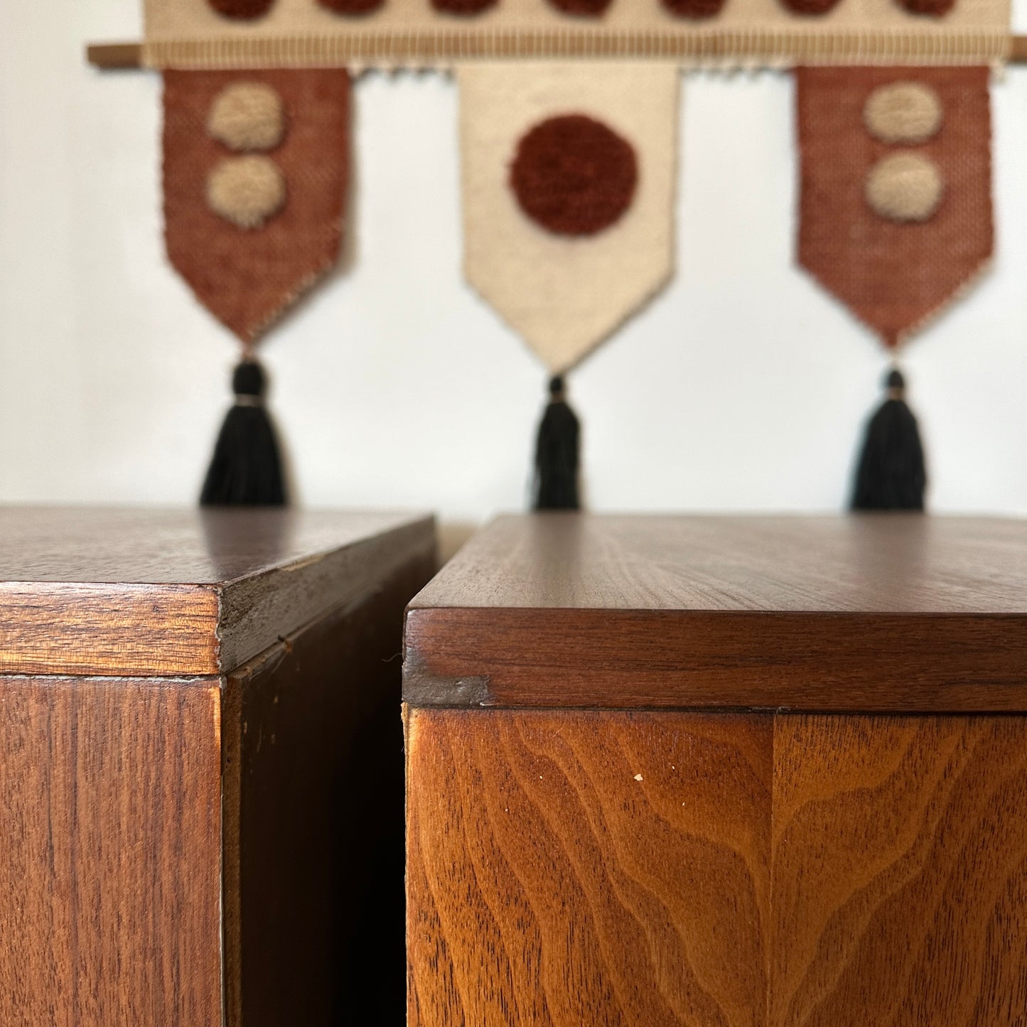 Pair of Vintage Walnut Nightstand Tables