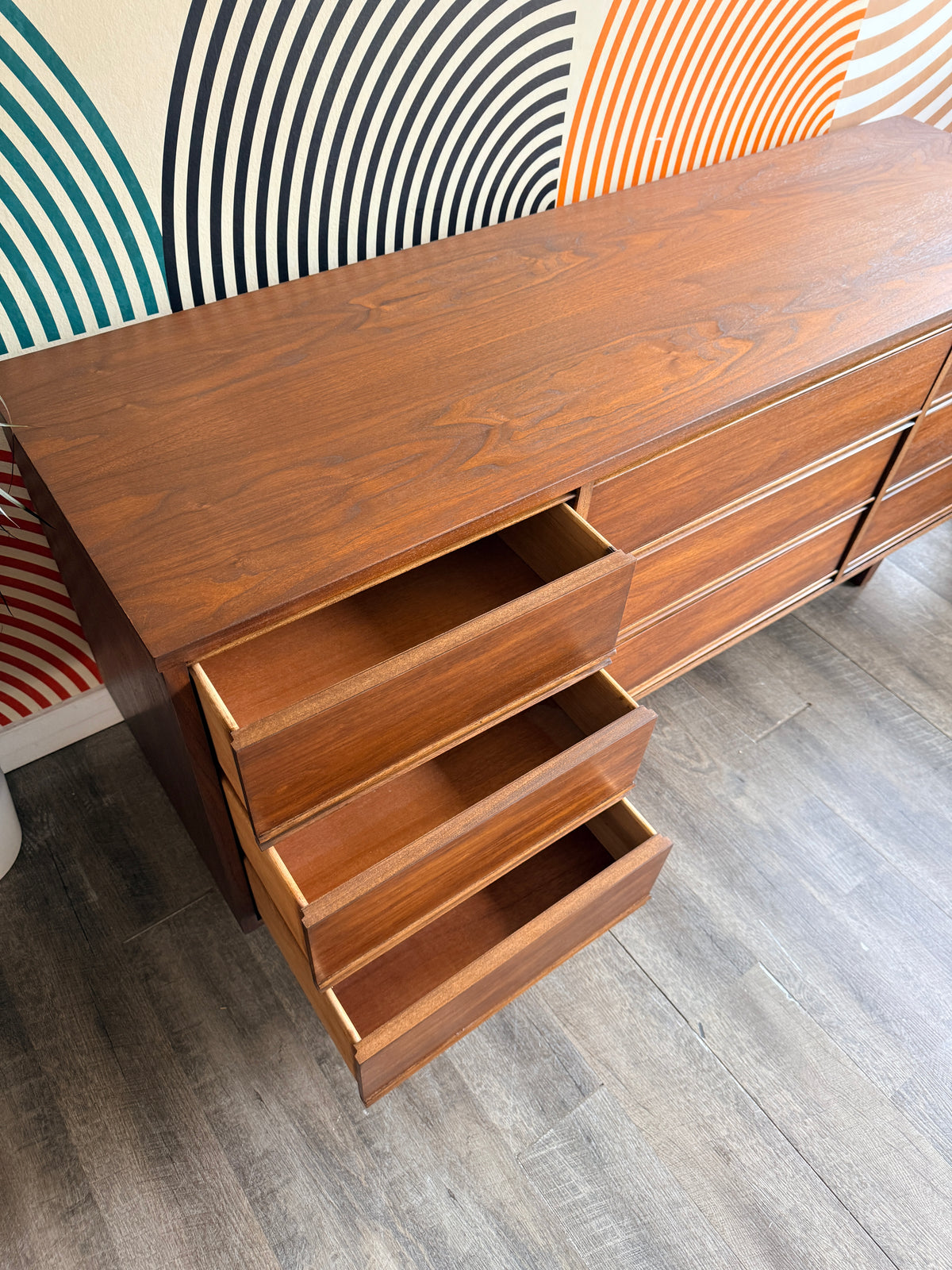 Vintage Mid-Century Walnut 9-Drawer Dresser