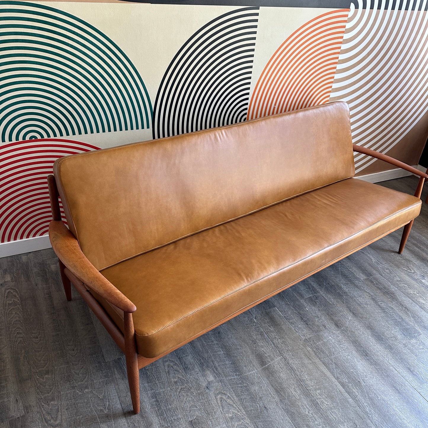 Vintage Teak and Leather Sofa by Grete Jalk for France & Daverkosen