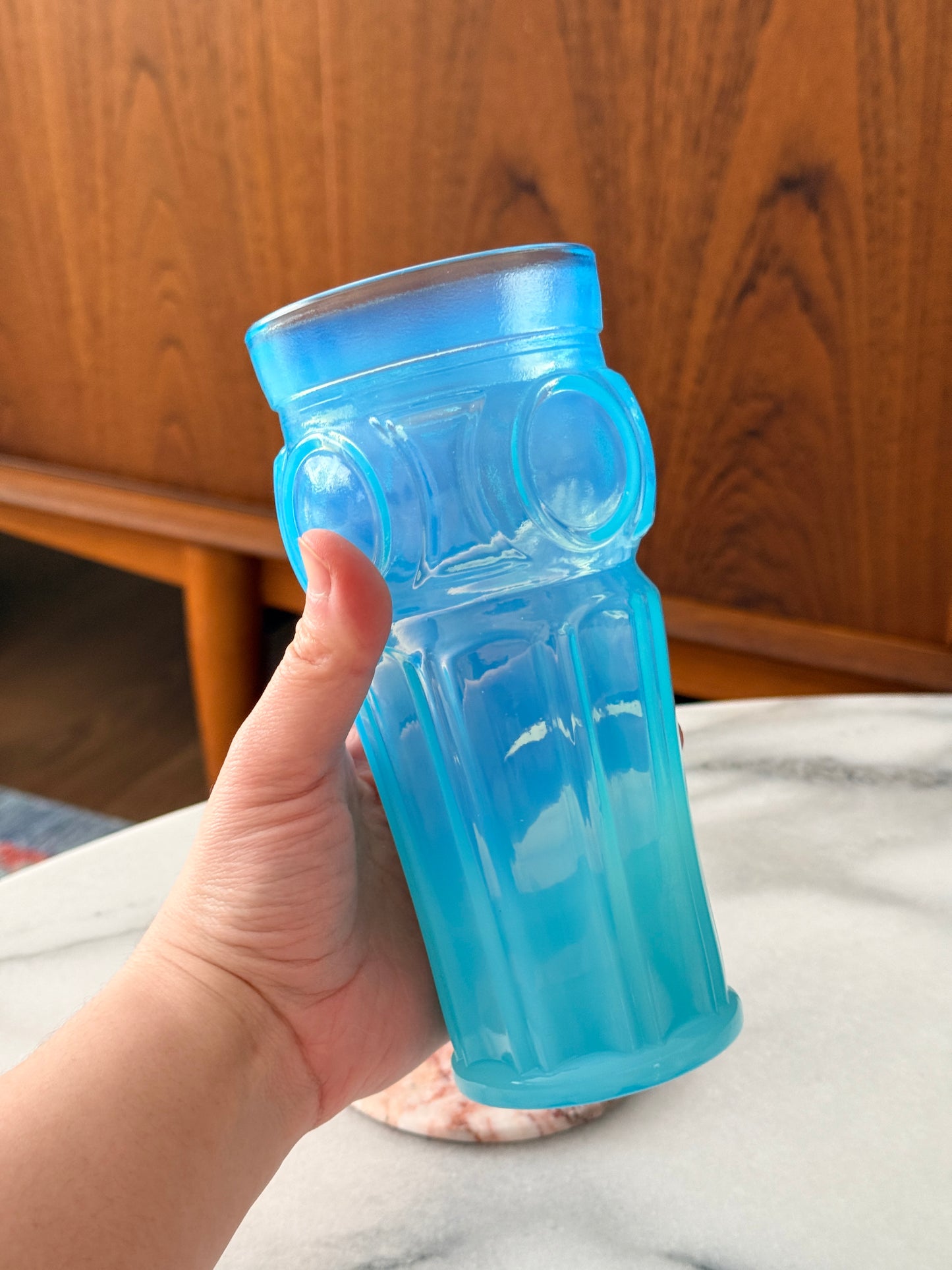 Vintage Wheaton Blue Opalescent Bullseye Drinking Glass/Vase