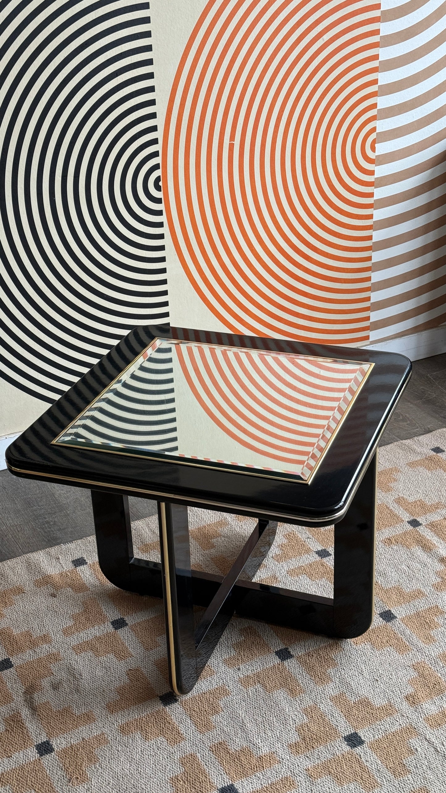 Vintage Black Lacquer & Brass Side Table