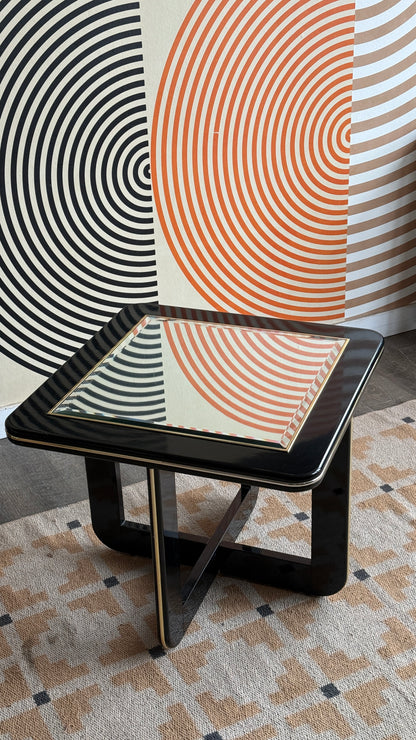 Vintage Black Lacquer & Brass Side Table