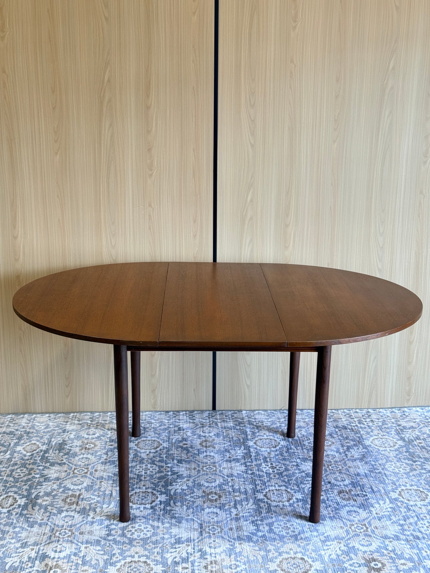 Vintage Round Teak Dining Table with 1 Leaf