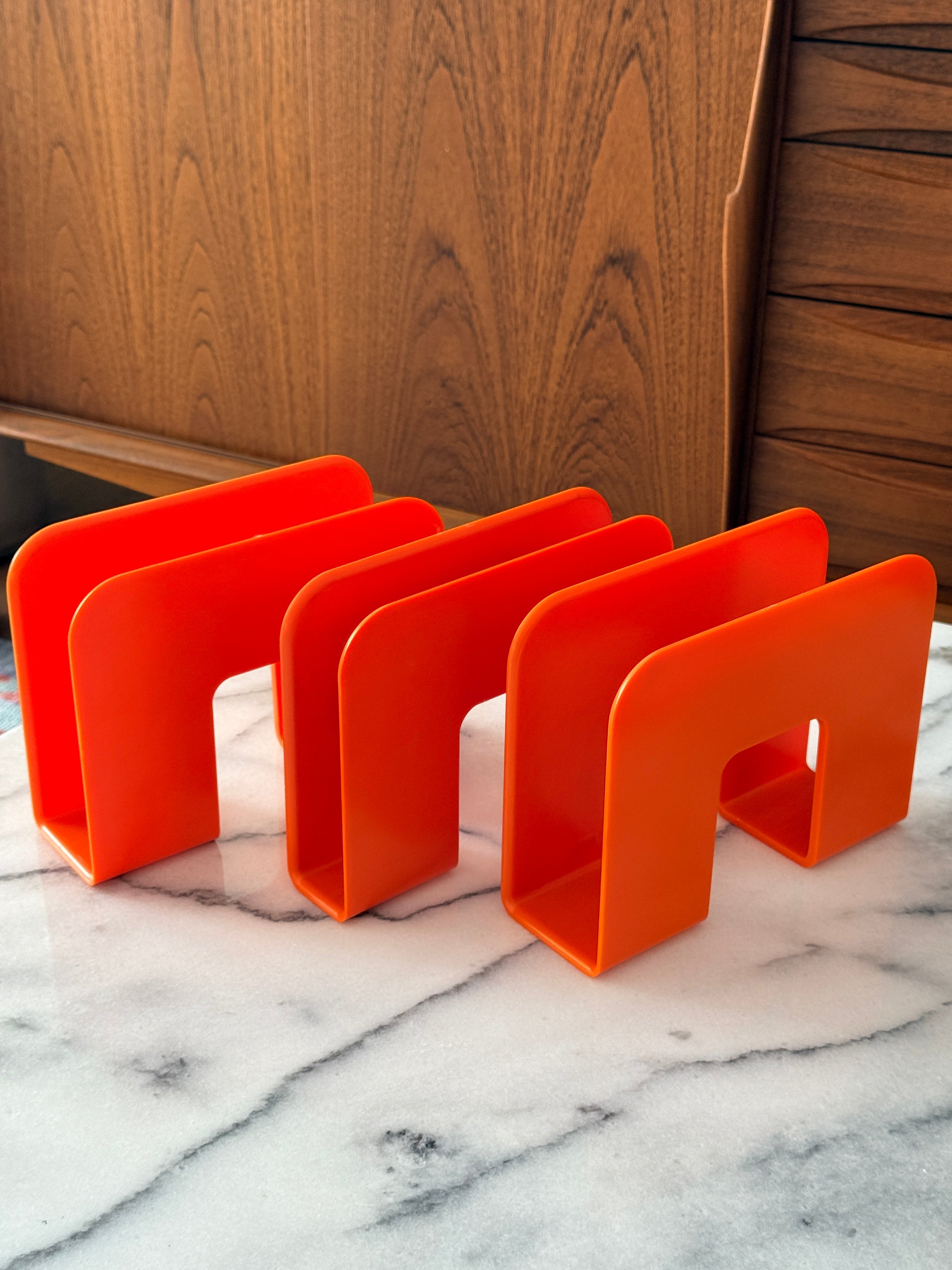 Set of 3 Vintage Orange Record/Magazine Racks by Sven-Eric Juhlin